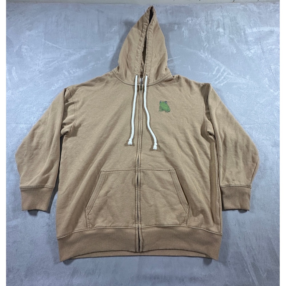 American Eagle Zip Up Hoodie Women Frog Mushroom Graphic Medium Tan